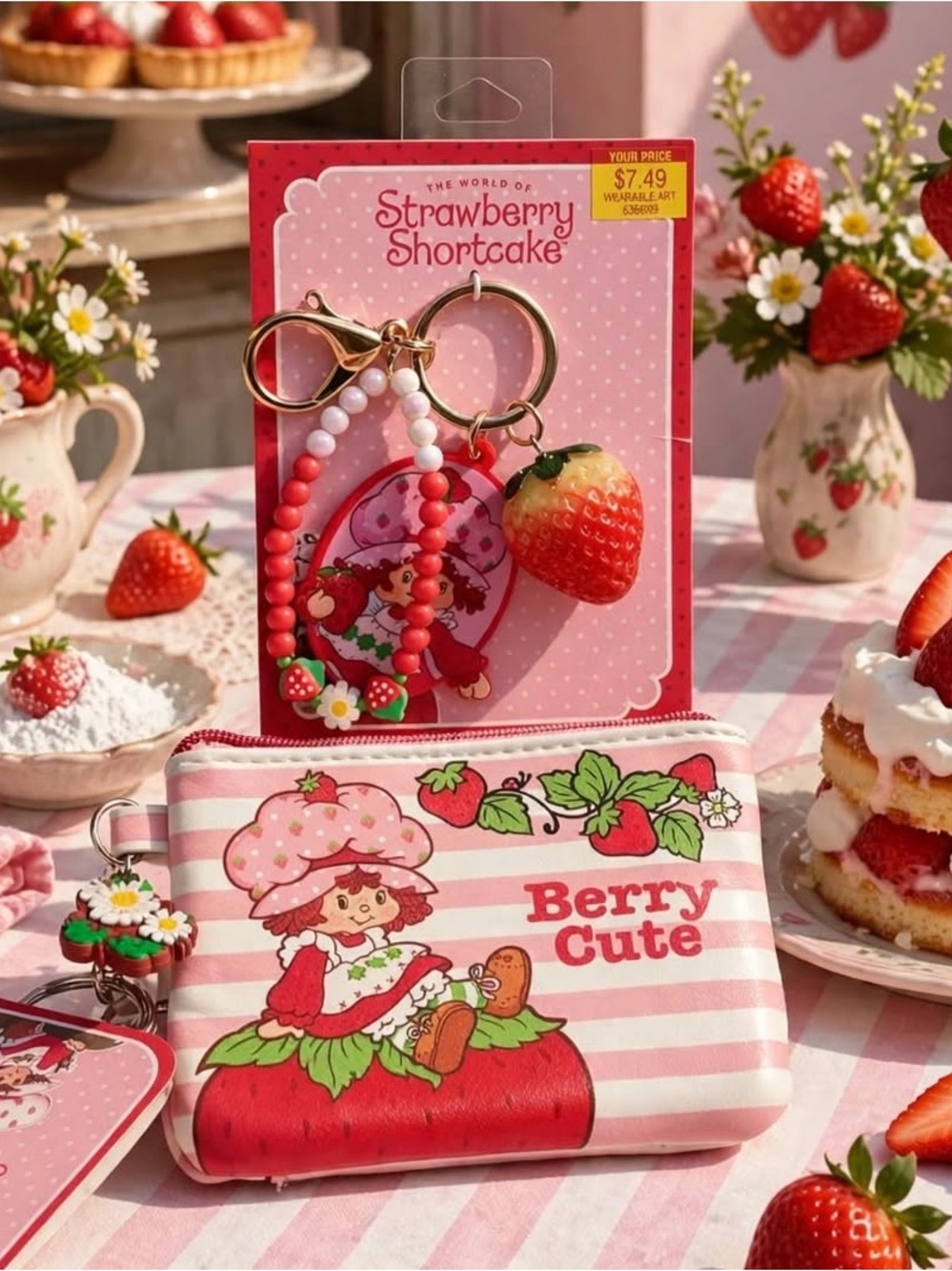 NWT Strawberry Shortcake Berry Cute' Keychain & Coin Purse/id holder Set
